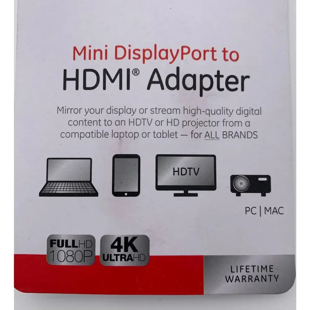 Mini Display Port to HDMI Adapter 33589 GE Full HD 1080P 4K UltraHD New Sealed